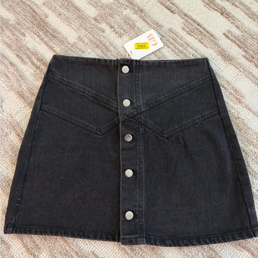 Black Denim Button-Front Mini Skirt